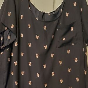 Size 3 Torrid short sleeve blouse in black with squirrels